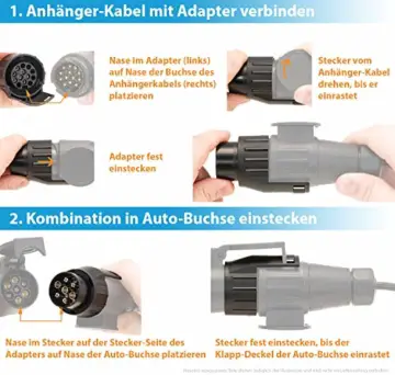 valonic Anhänger Adapter | 7 auf 13 polig | schwarz | Auto zu Hänger | Adapter für Pkw, Kfz und LKW | kurz | Anhängerkupplung, Adapterstück - 7